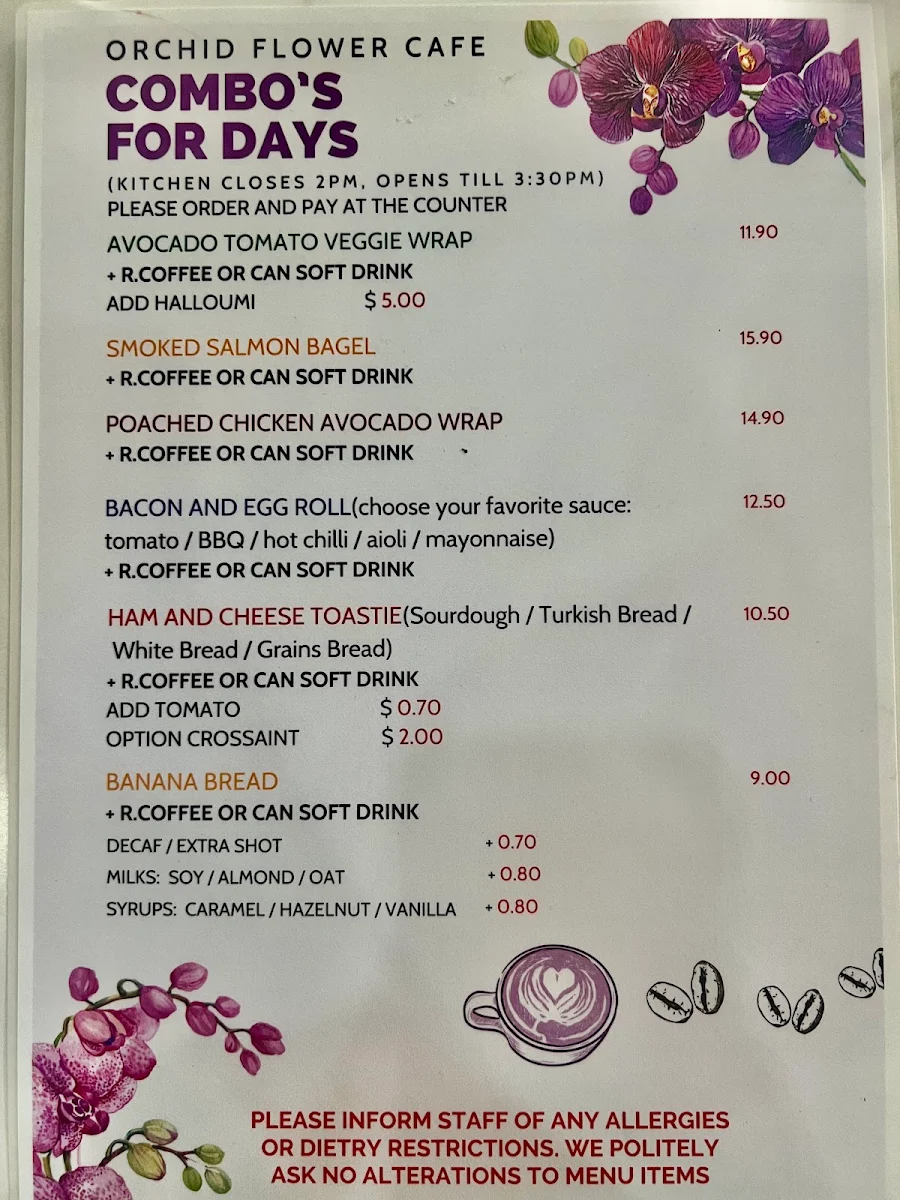 Menu, Orchid Cafe 38 Atchison St St.Leonards
