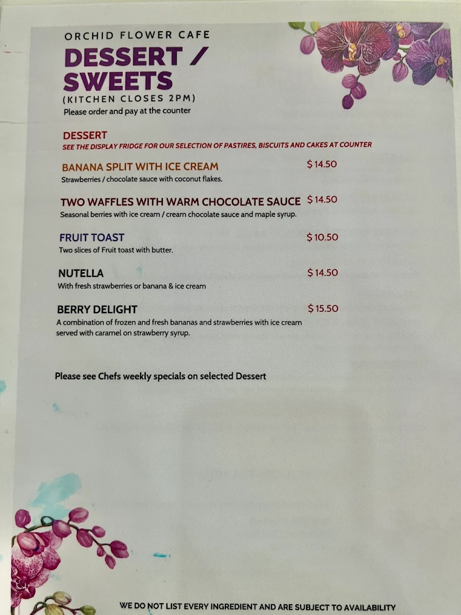 Menu, Orchid Cafe 38 Atchison St St.Leonards