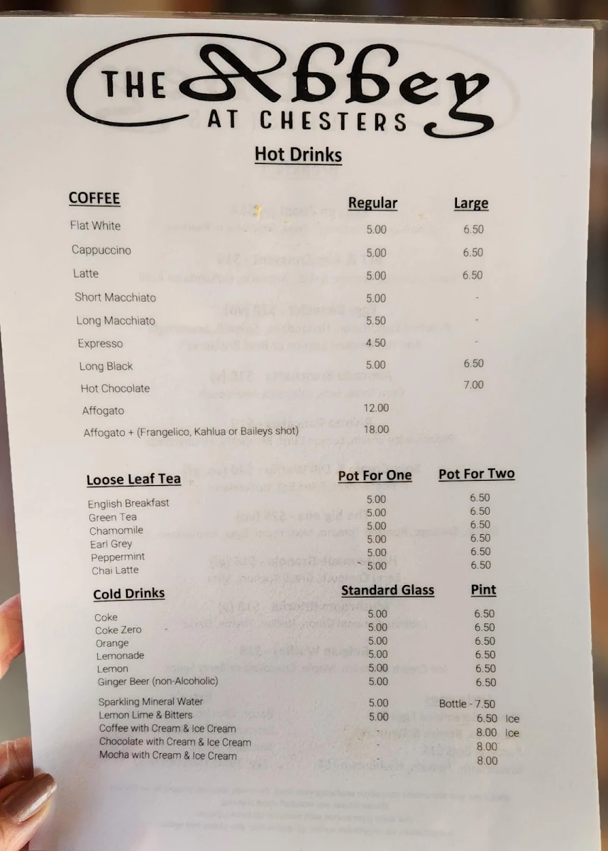 Menu, The Abbey