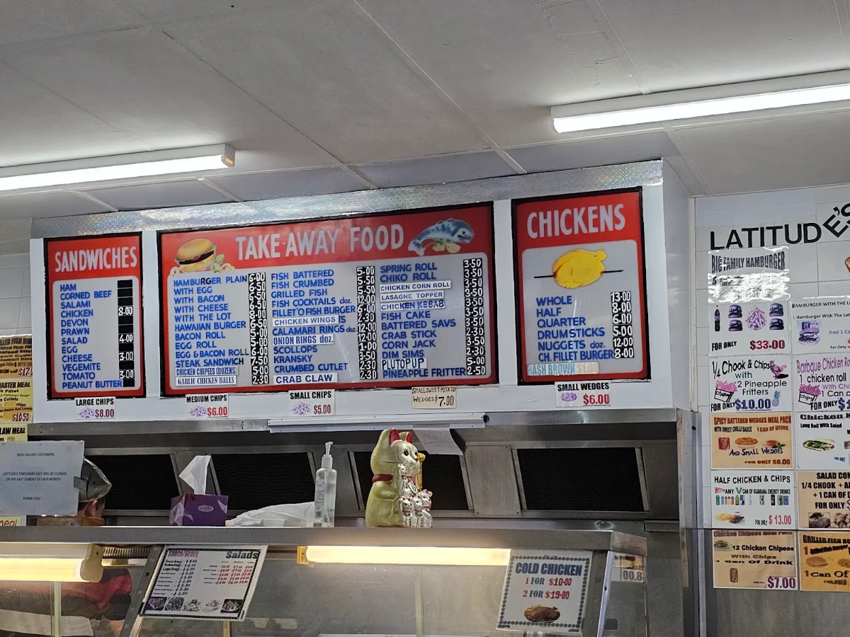 Menu, Latitudes Takeaway Cafe