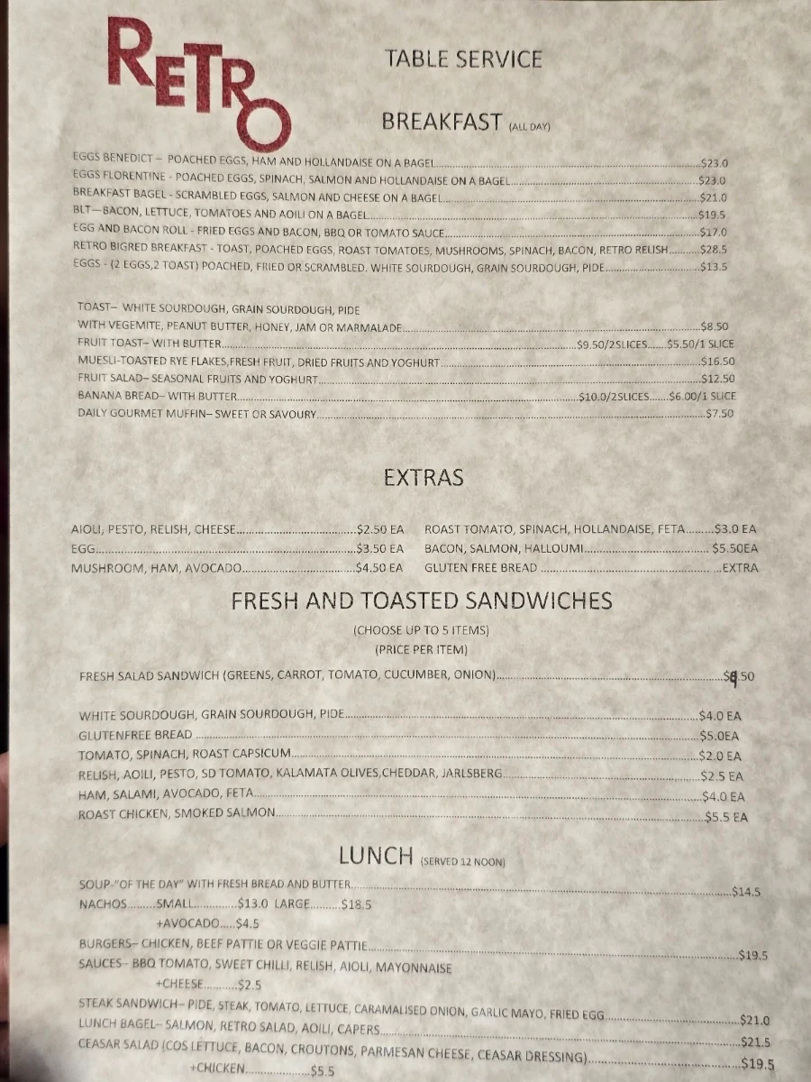 Menu, The Retro Cafe