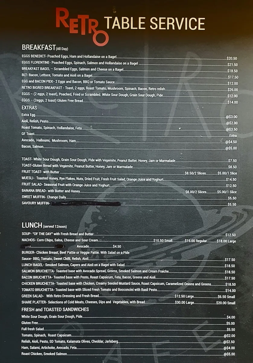 Menu, The Retro Cafe