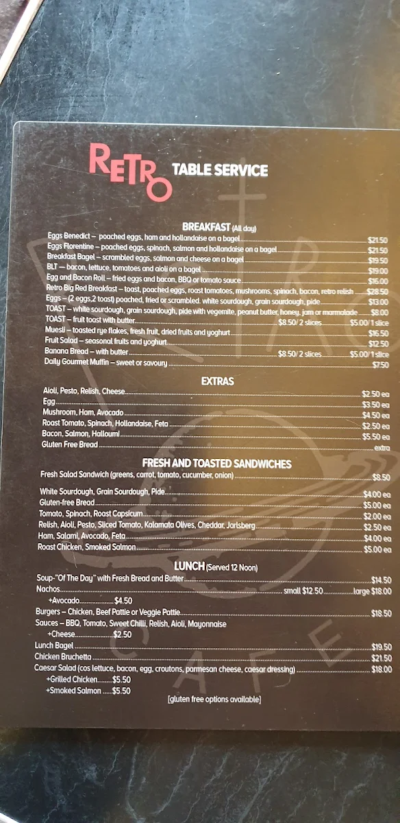Menu, The Retro Cafe