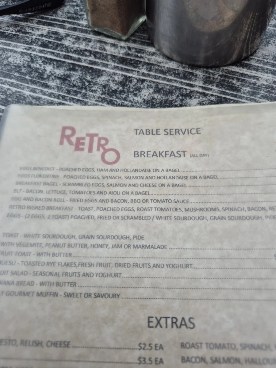 Menu, The Retro Cafe