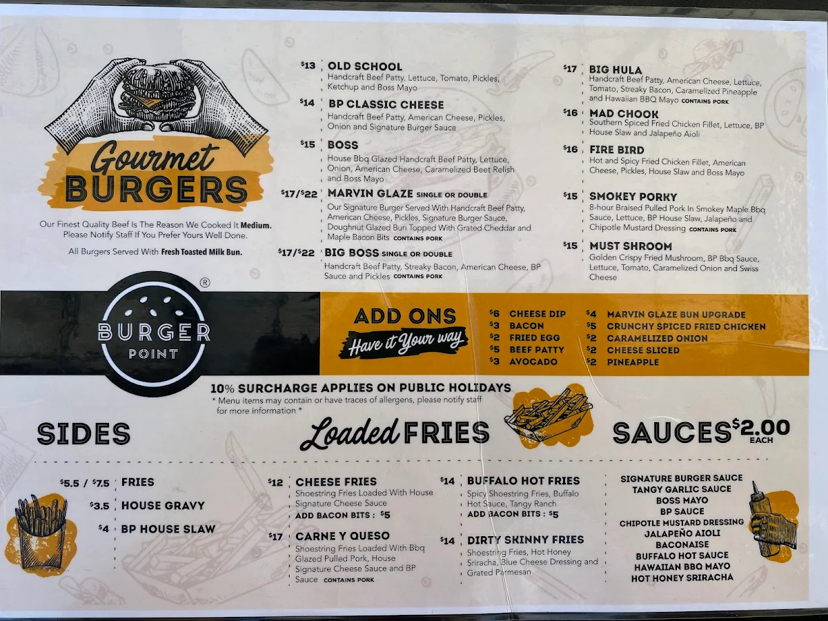 Menu, Burger Point Marsden Park