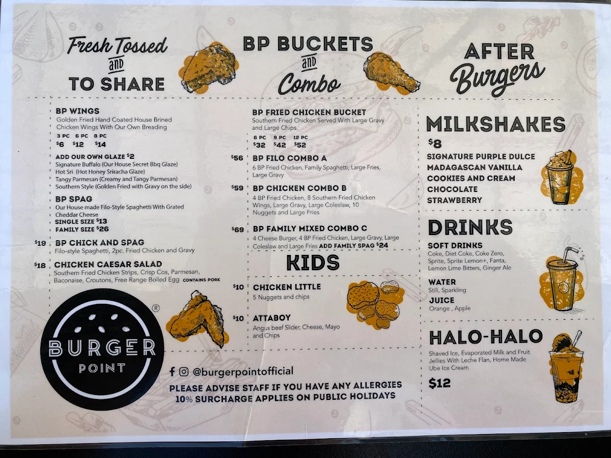 Menu, Burger Point Marsden Park
