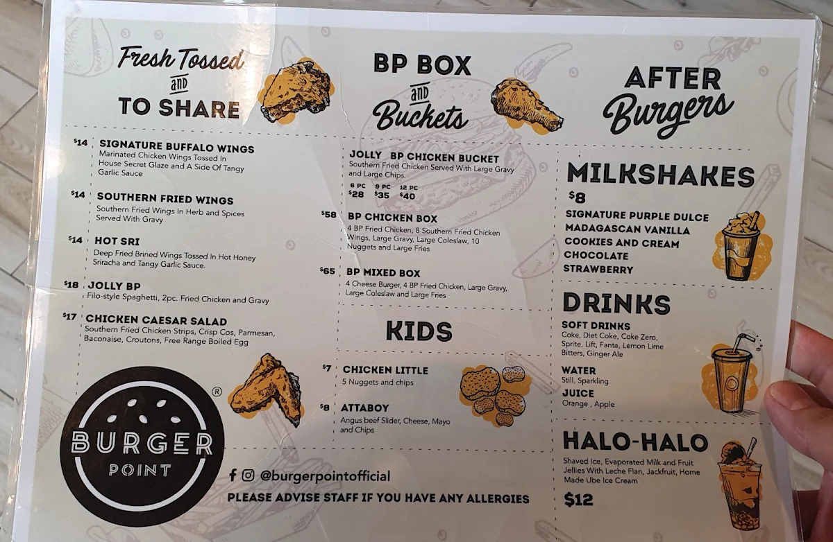 Menu, Burger Point Marsden Park
