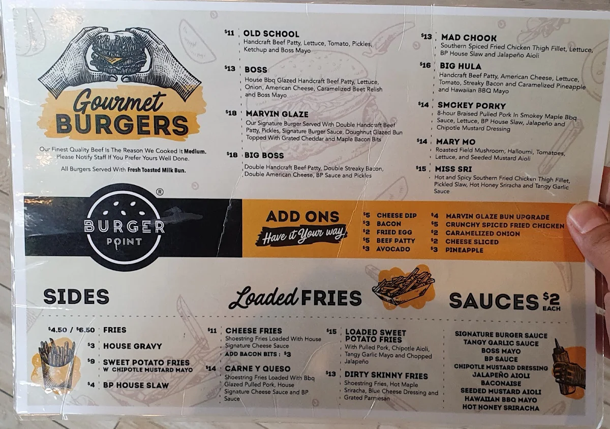 Menu, Burger Point Marsden Park