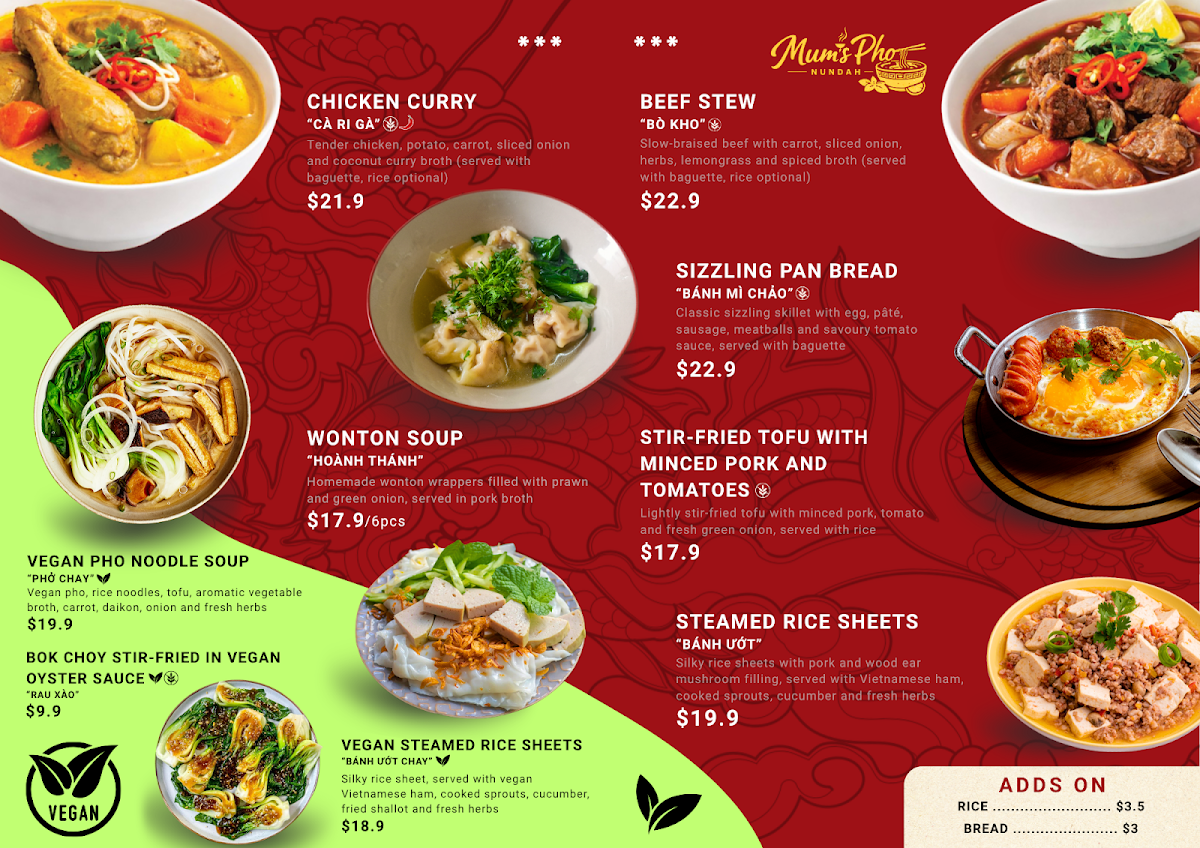 Menu, Mum's Pho Nundah