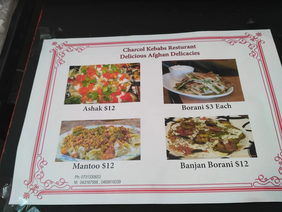 Menu, Charcoal Kebab