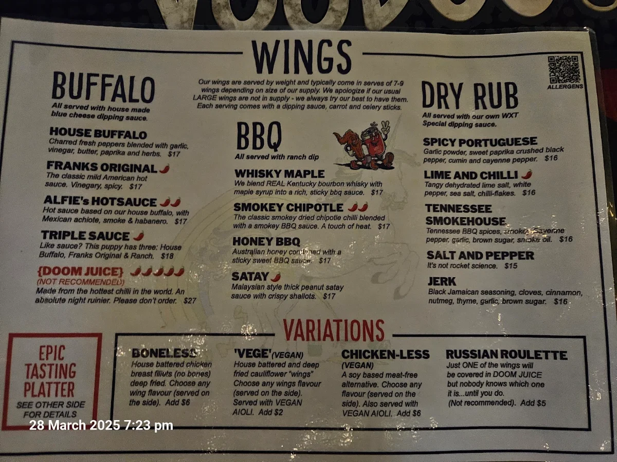 Menu, Wings And Tins Newcastle