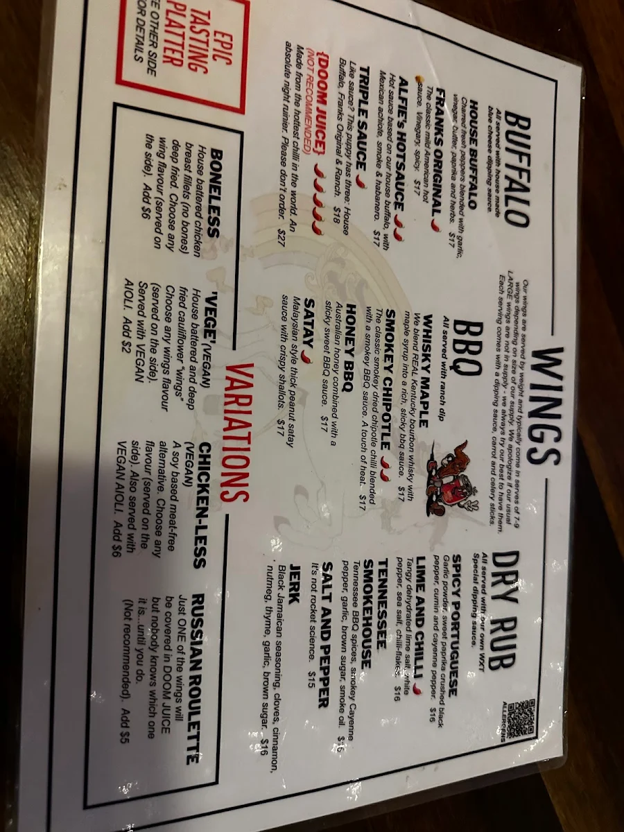 Menu, Wings And Tins Newcastle