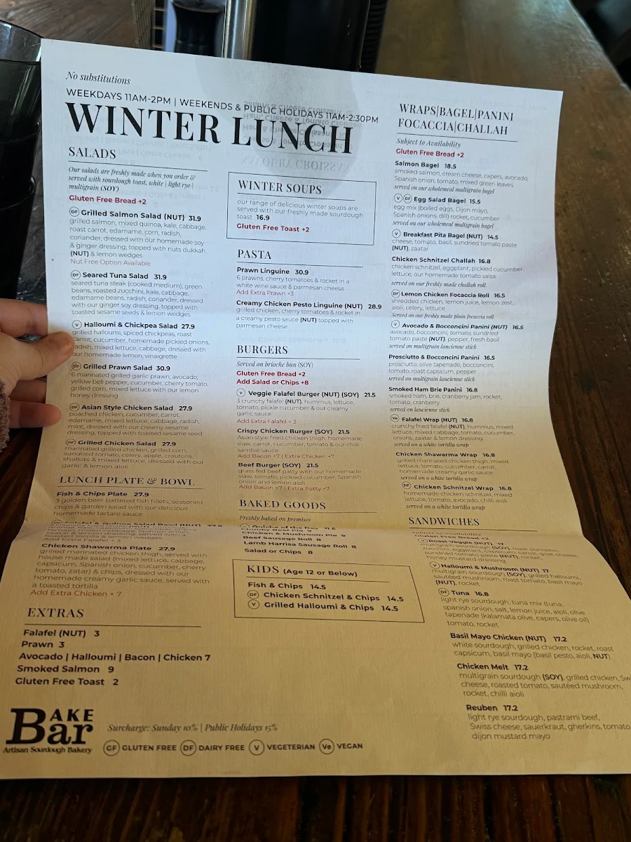 Menu, Bake Bar