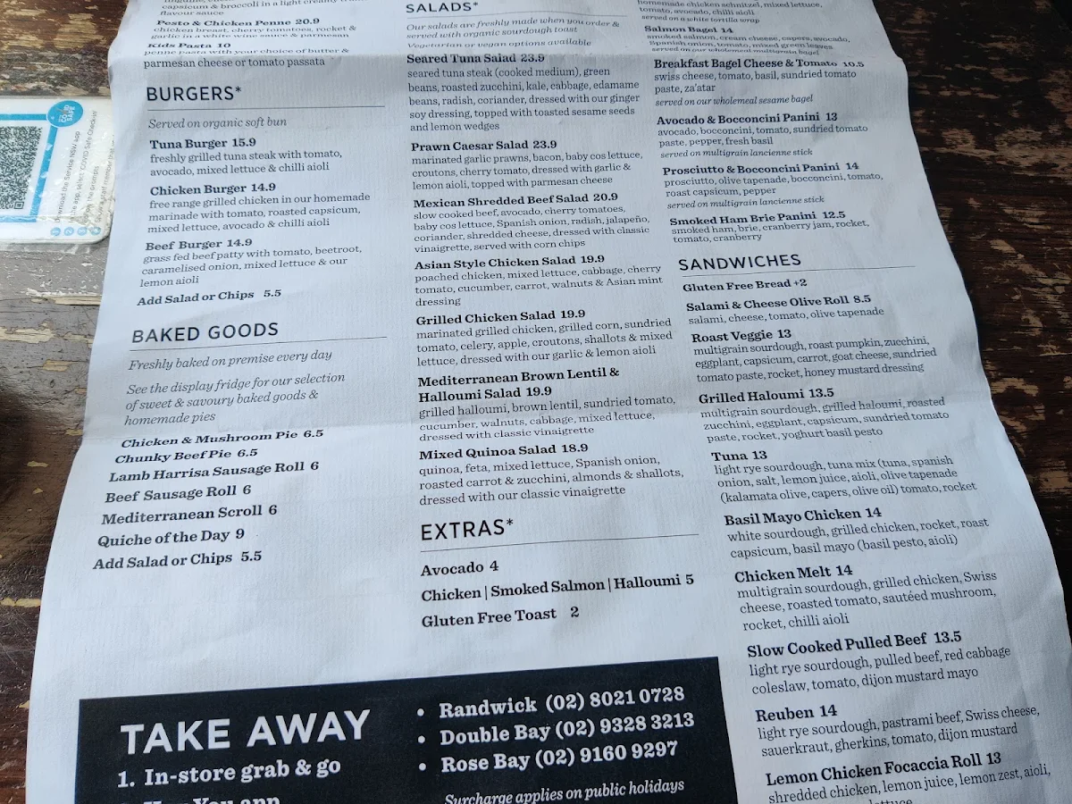 Menu, Bake Bar