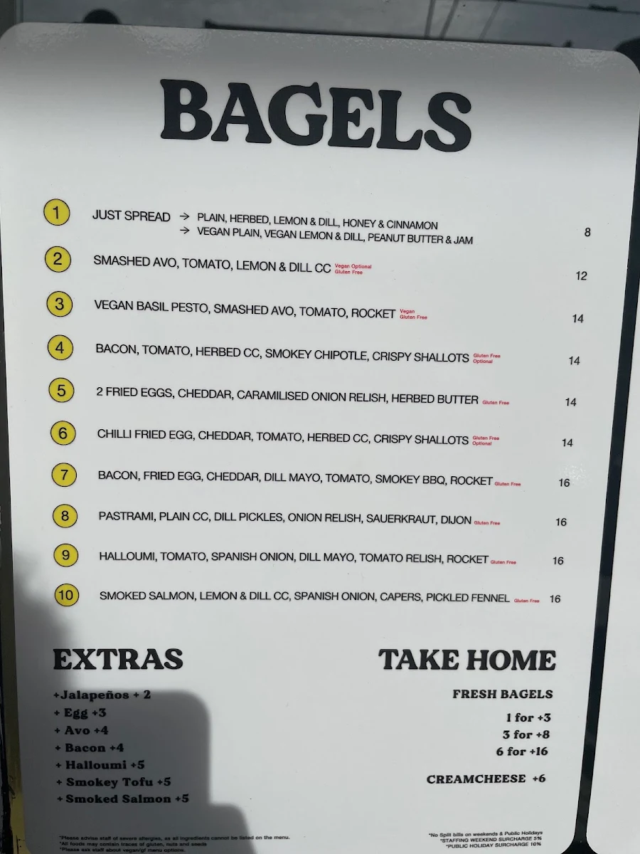 Menu, TAKE TWO BAGELS