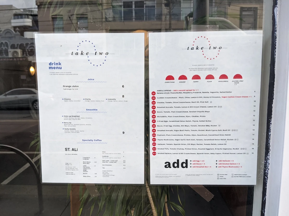 Menu, TAKE TWO BAGELS