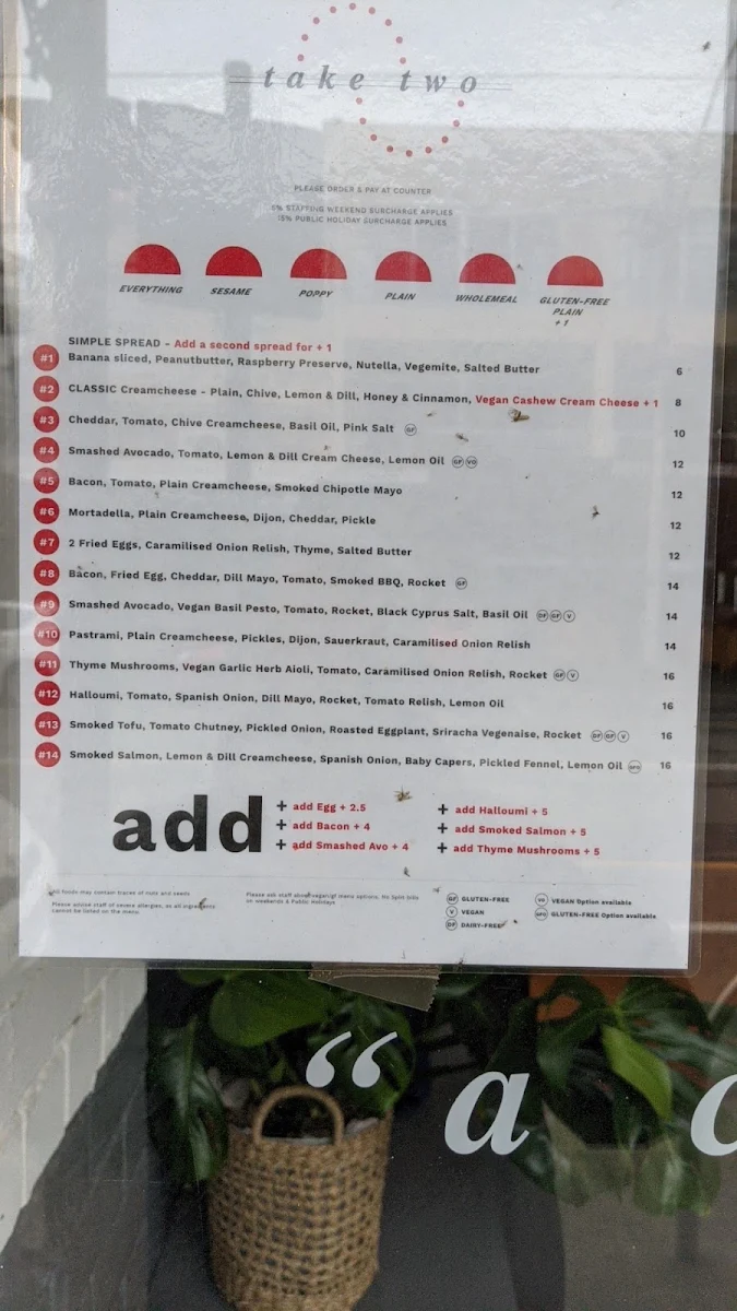 Menu, TAKE TWO BAGELS