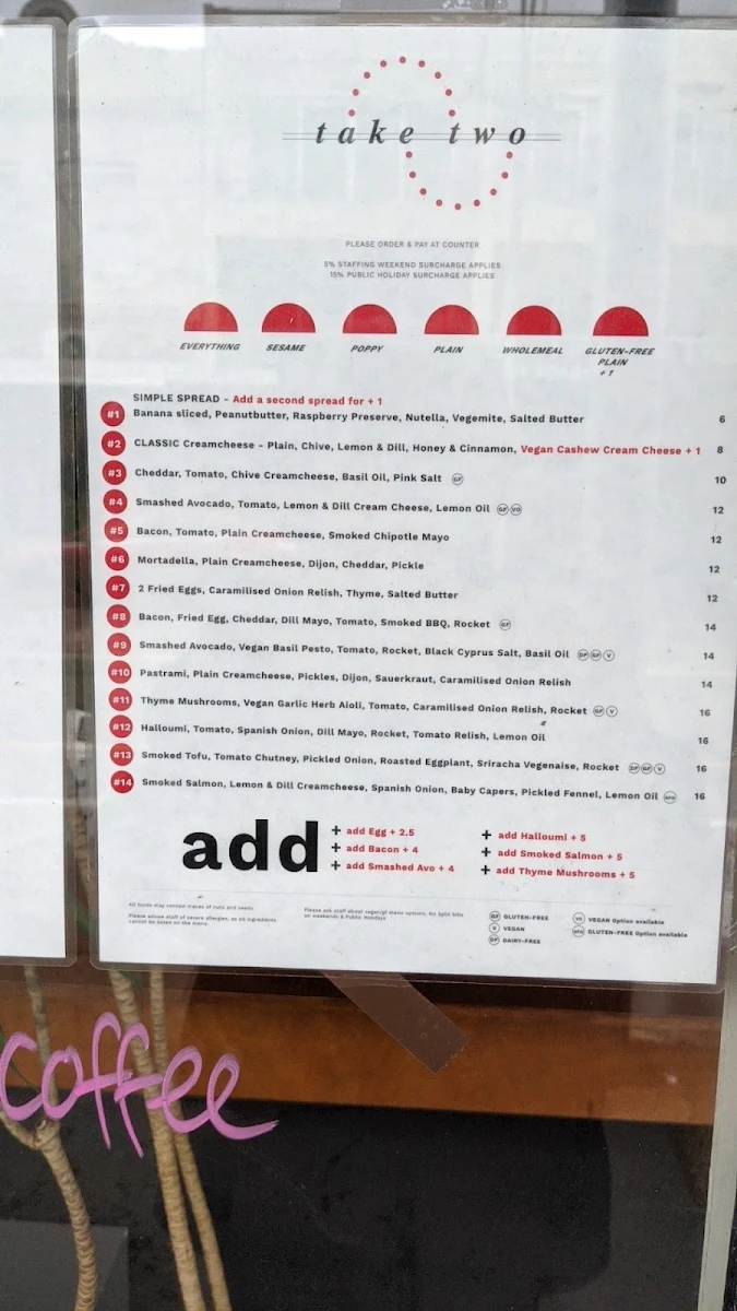 Menu, TAKE TWO BAGELS