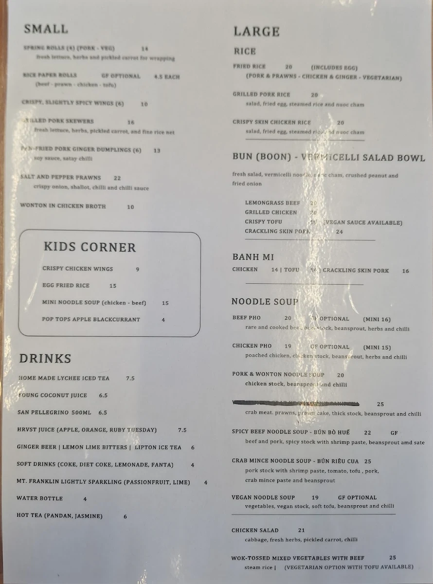 Menu, Nguyen Brothers - Sunshine Plaza