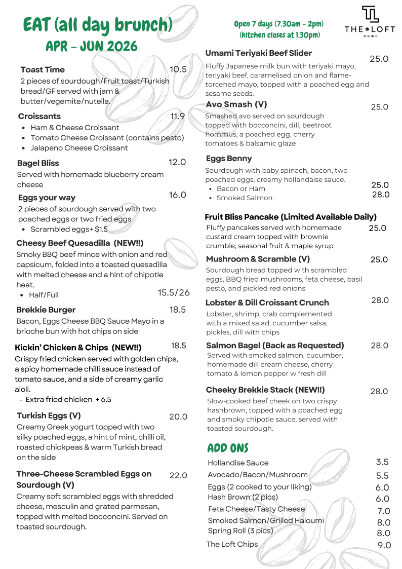 Menu, The Loft Como