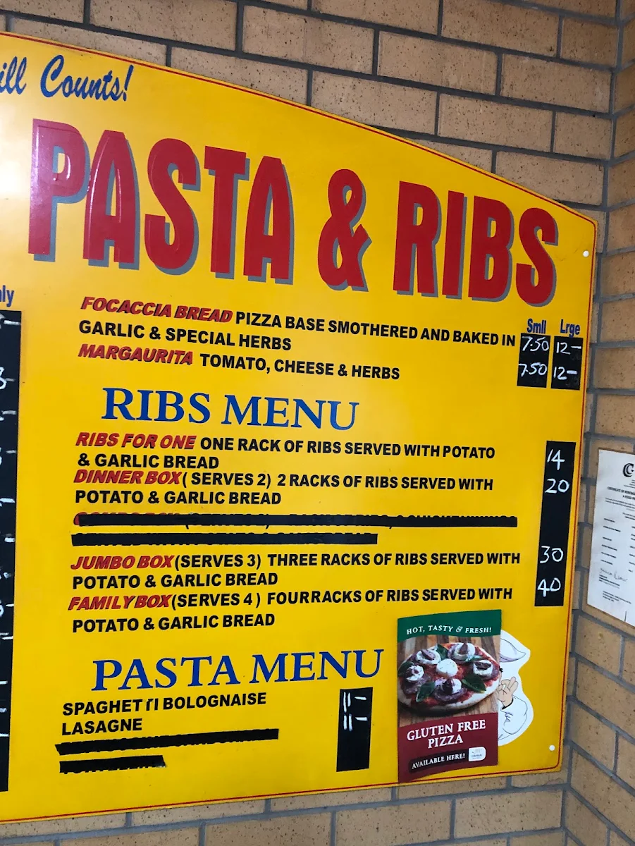 Menu, Hotline Pizza Pasta & Ribs