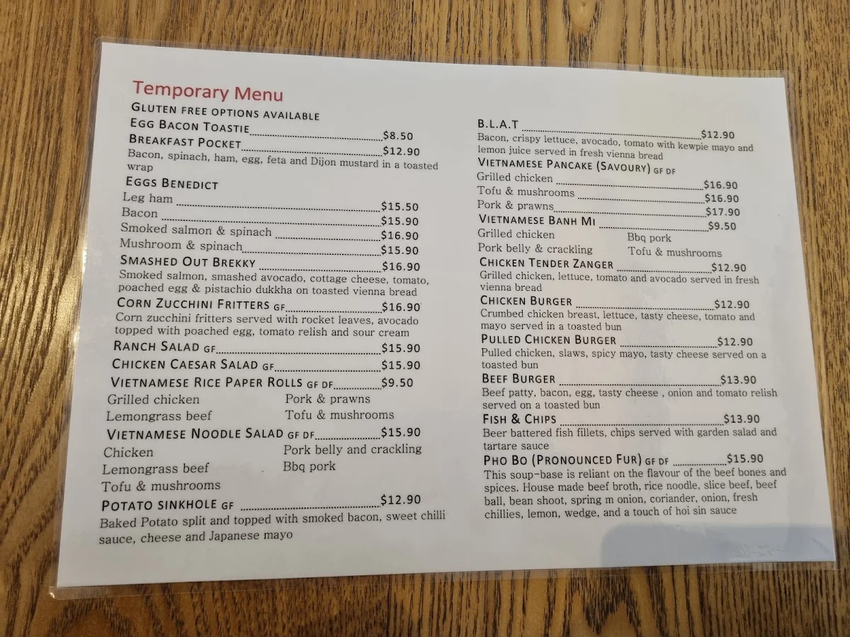 Menu, Mount Gambier Little Saigon Cafe