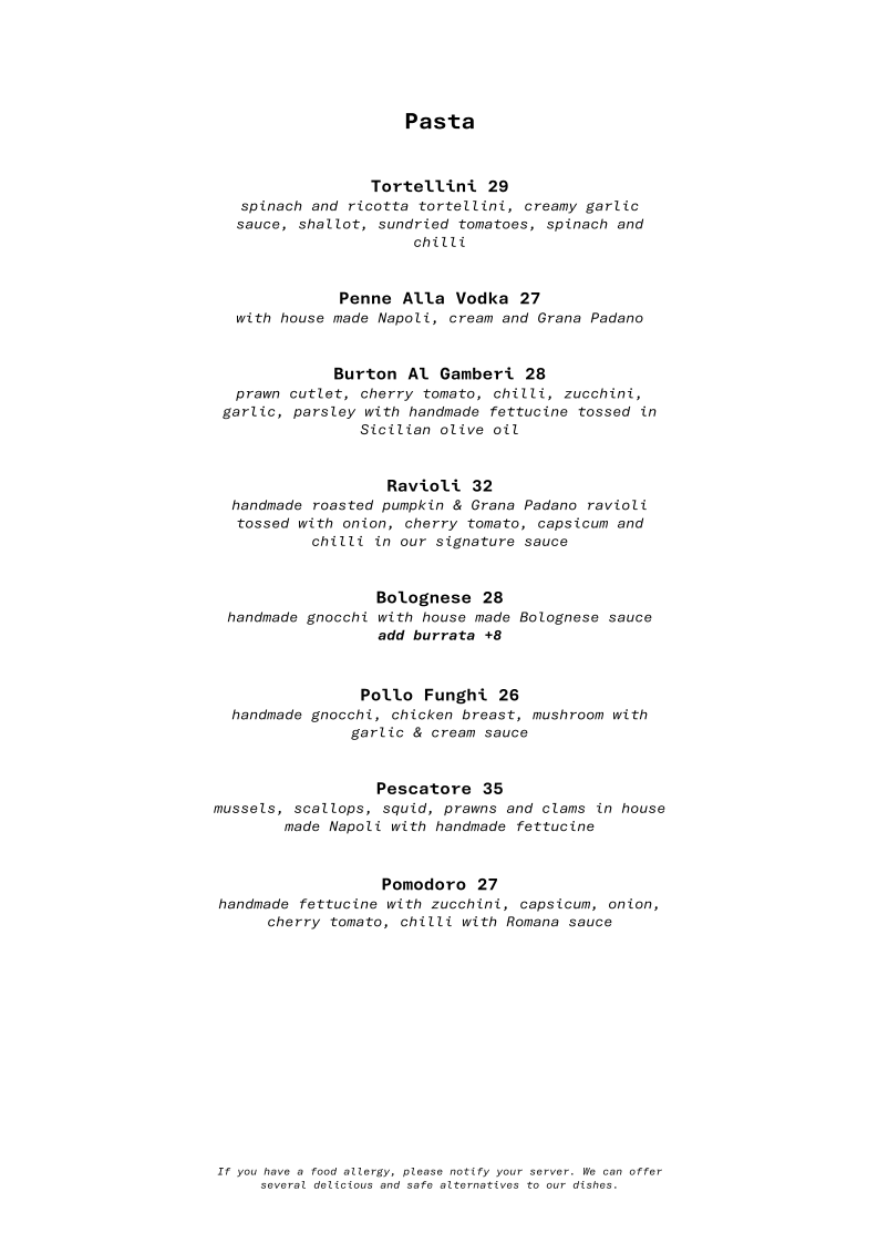 Menu, Mr Burton