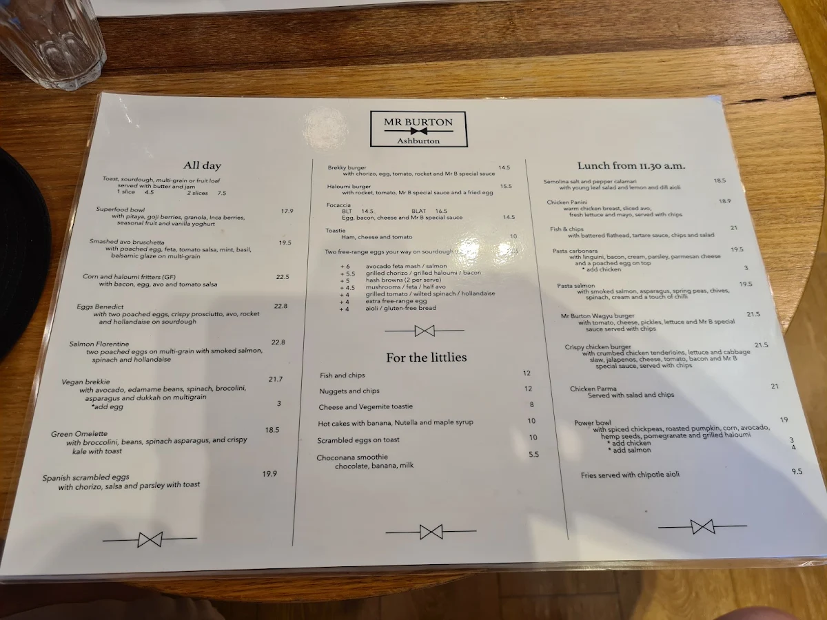 Menu, Mr Burton