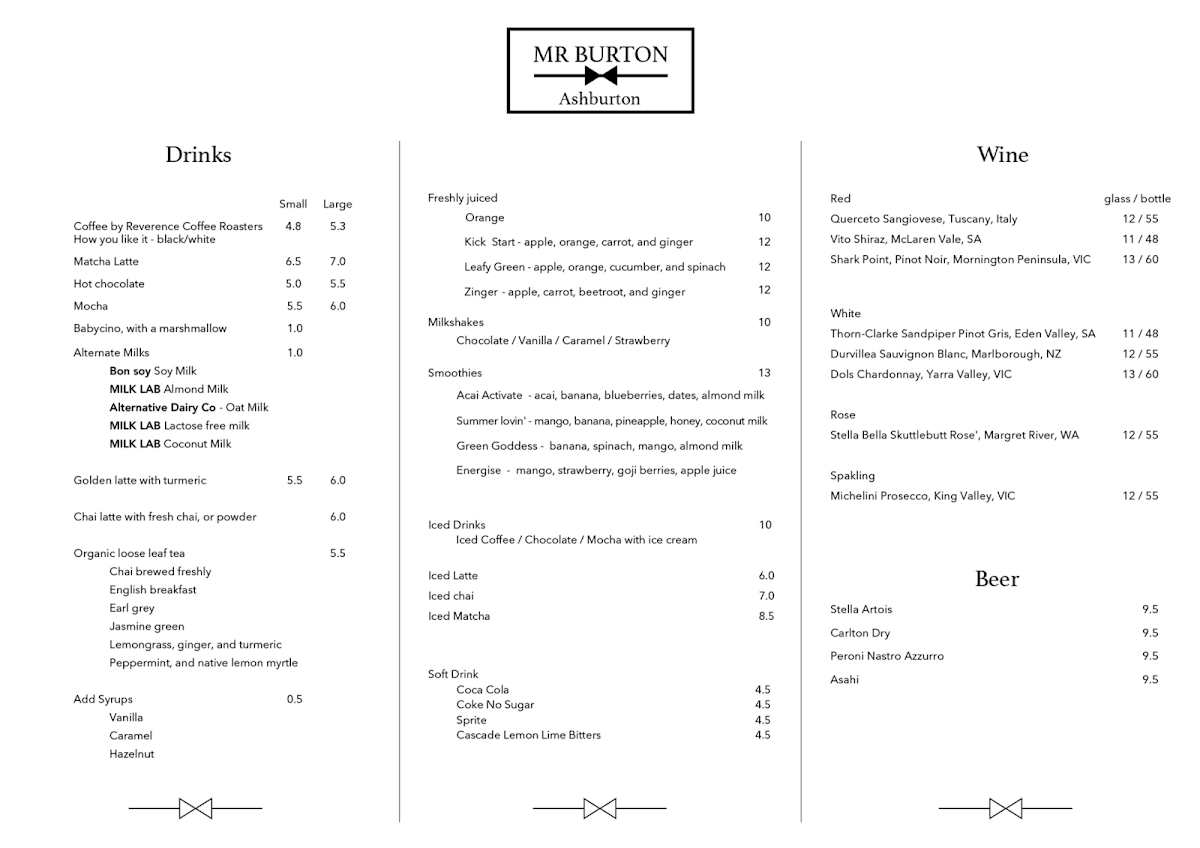 Menu, Mr Burton