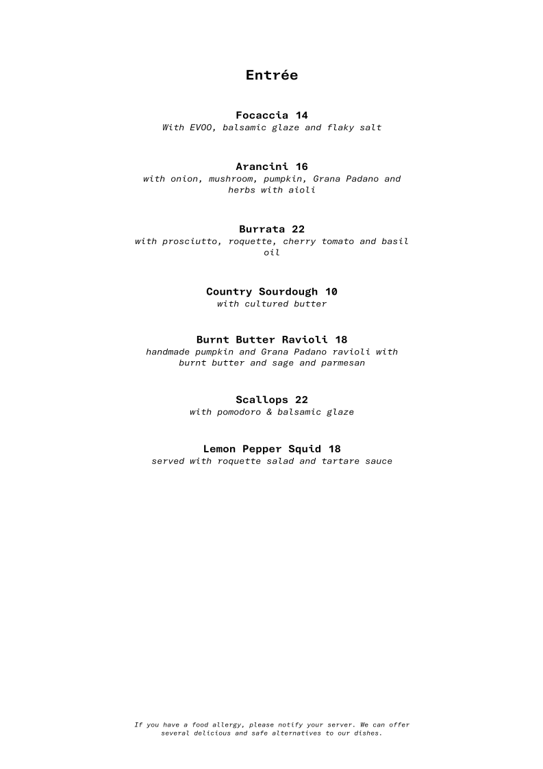 Menu, Mr Burton