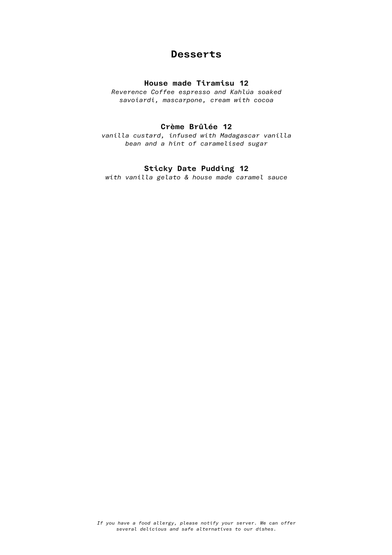 Menu, Mr Burton