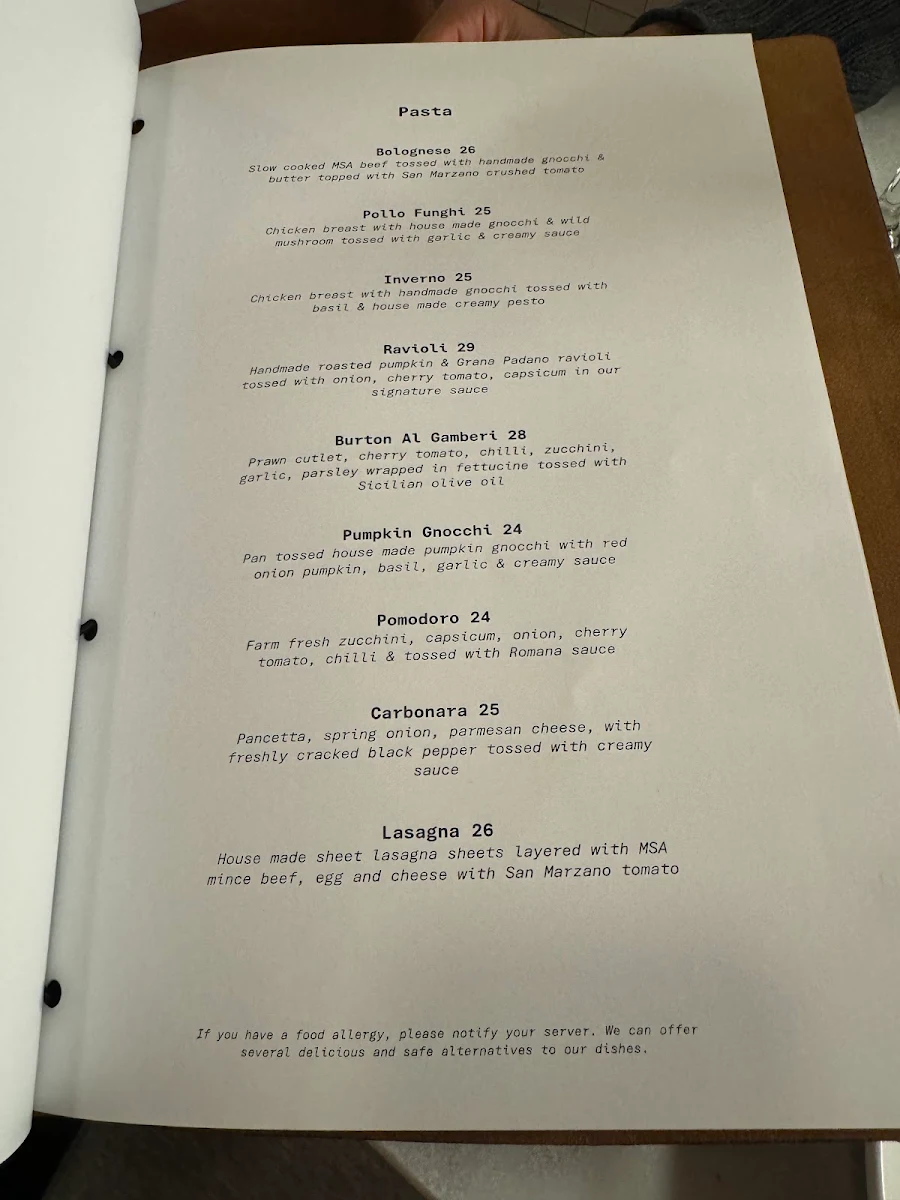 Menu, Mr Burton