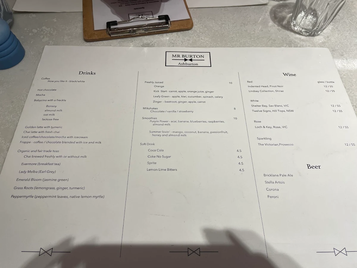 Menu, Mr Burton