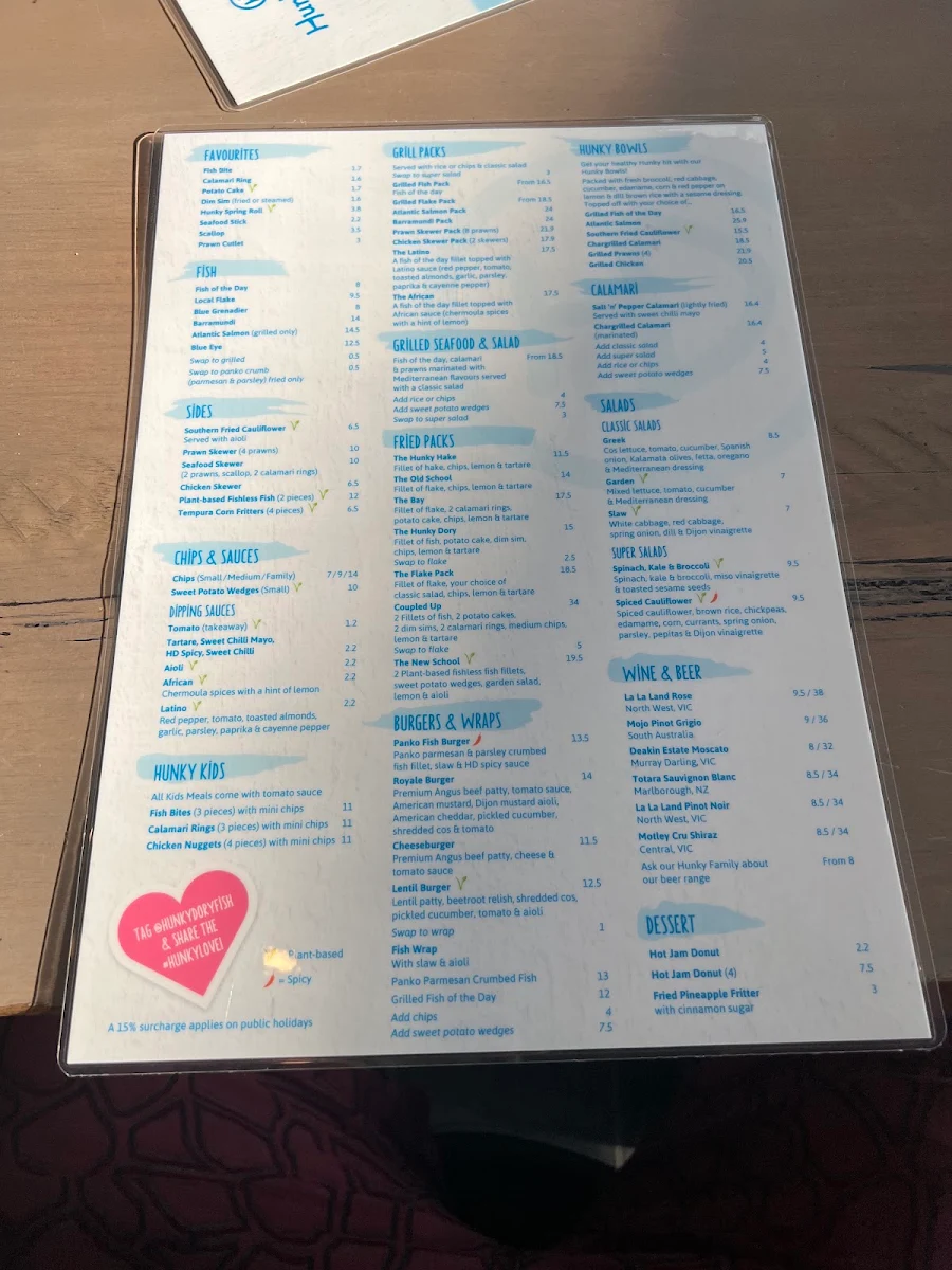 Menu, Hunky Dory Epping