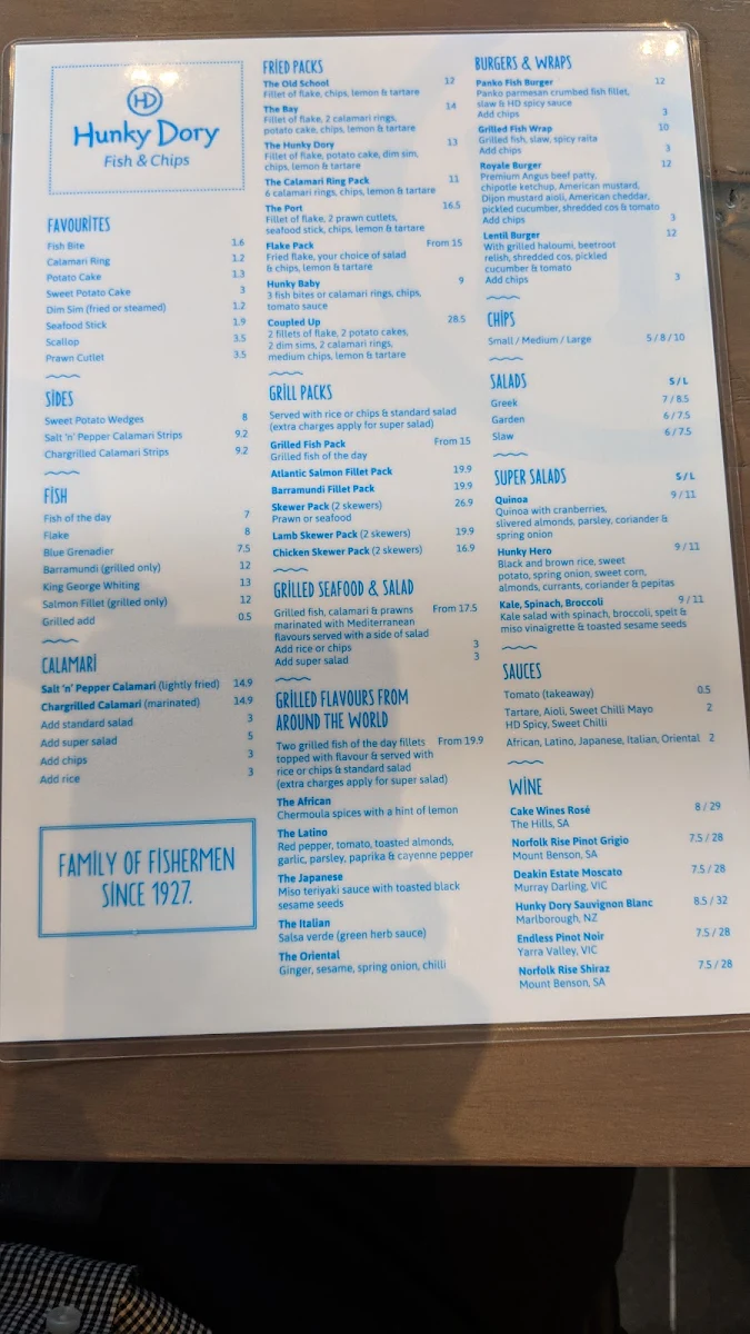 Menu, Hunky Dory Epping