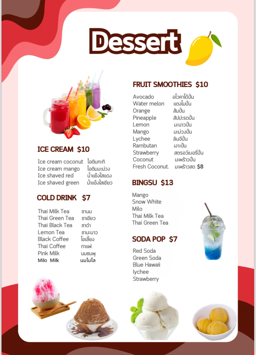 Menu, Huggy Bearry