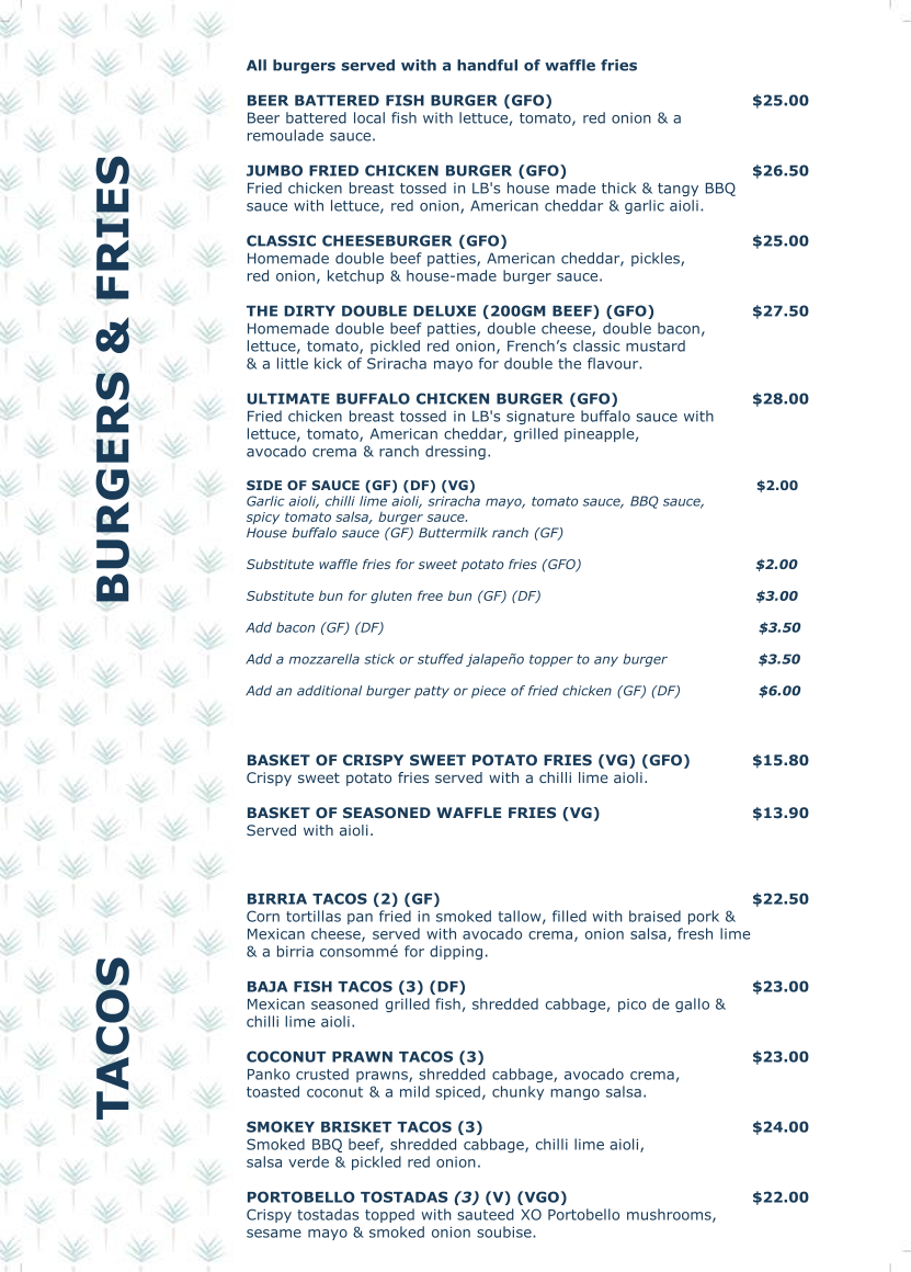 Menu, Longboard Bar & Grill