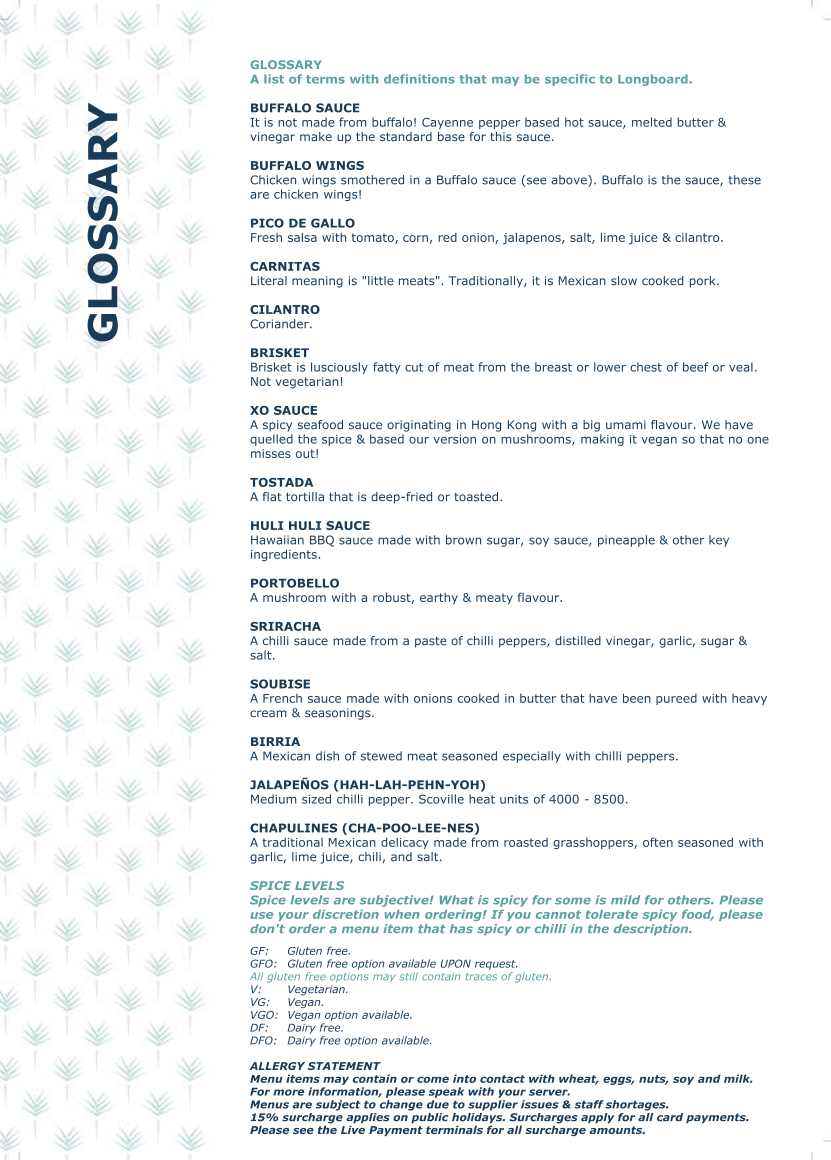 Menu, Longboard Bar & Grill