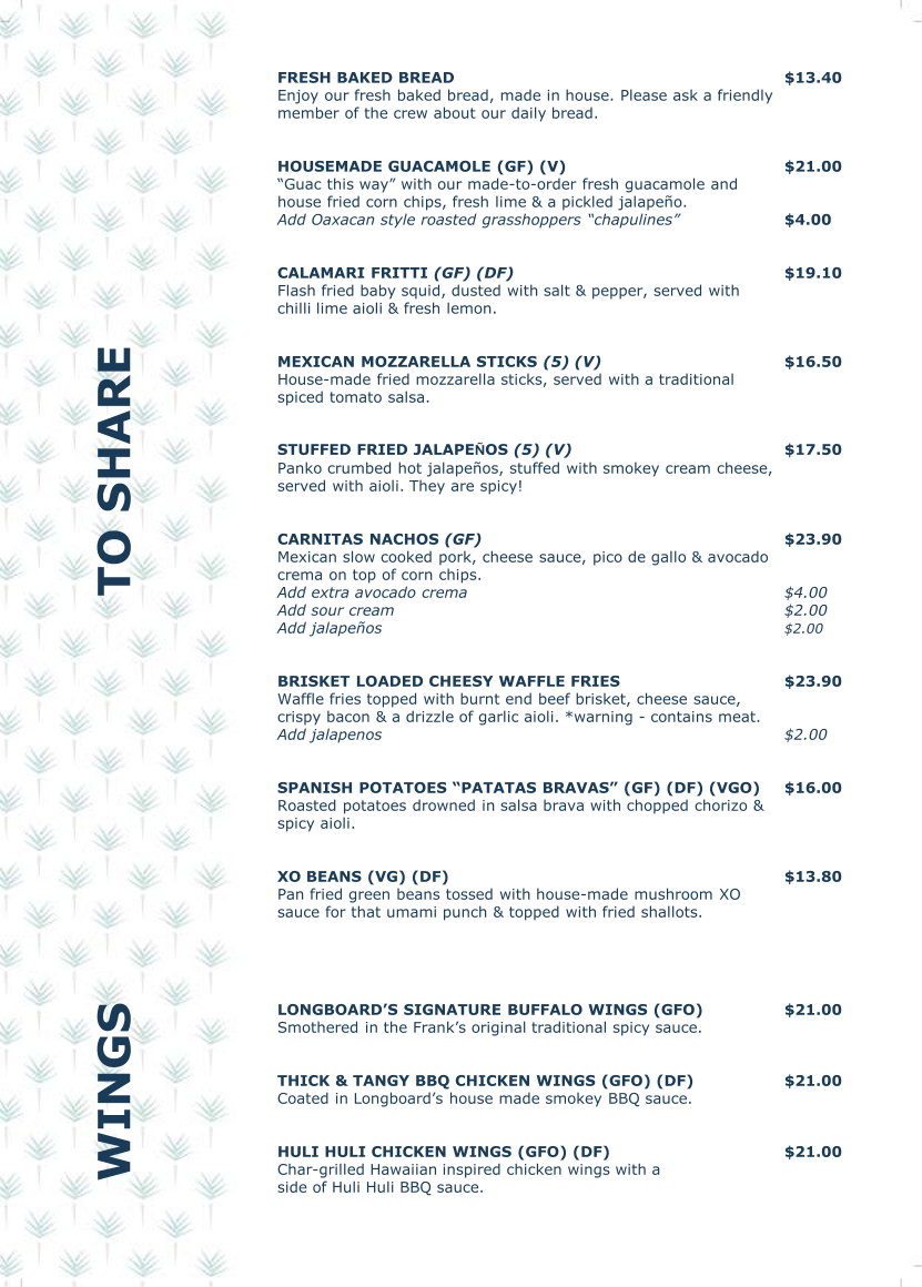 Menu, Longboard Bar & Grill