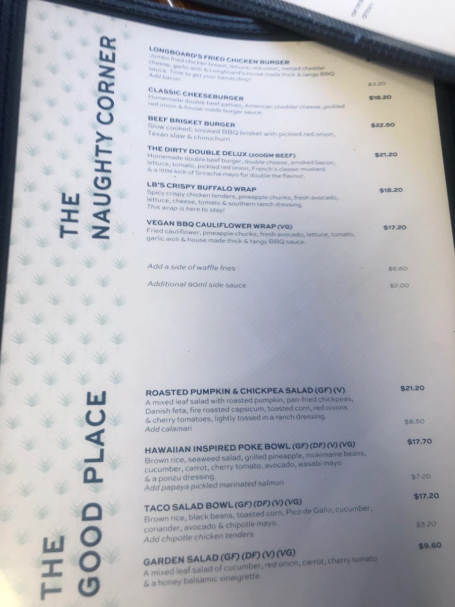 Menu, Longboard Bar & Grill