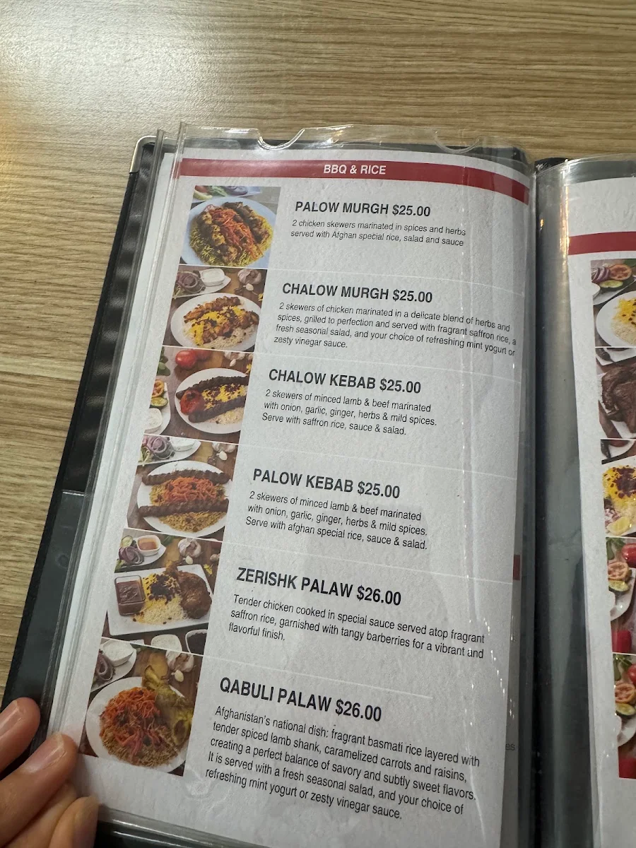 Menu, Afghan Kebab Carlton حلال