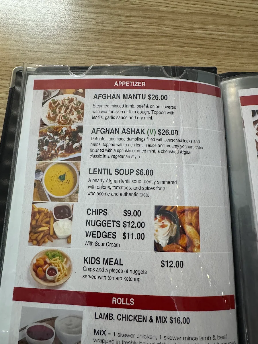 Menu, Afghan Kebab Carlton حلال