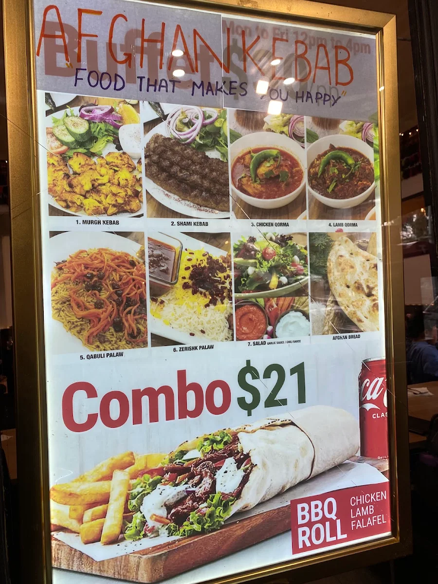Menu, Afghan Kebab Carlton حلال