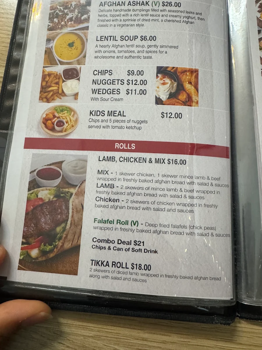 Menu, Afghan Kebab Carlton حلال
