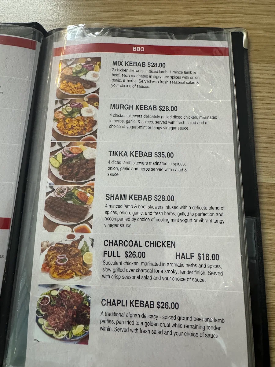 Menu, Afghan Kebab Carlton حلال