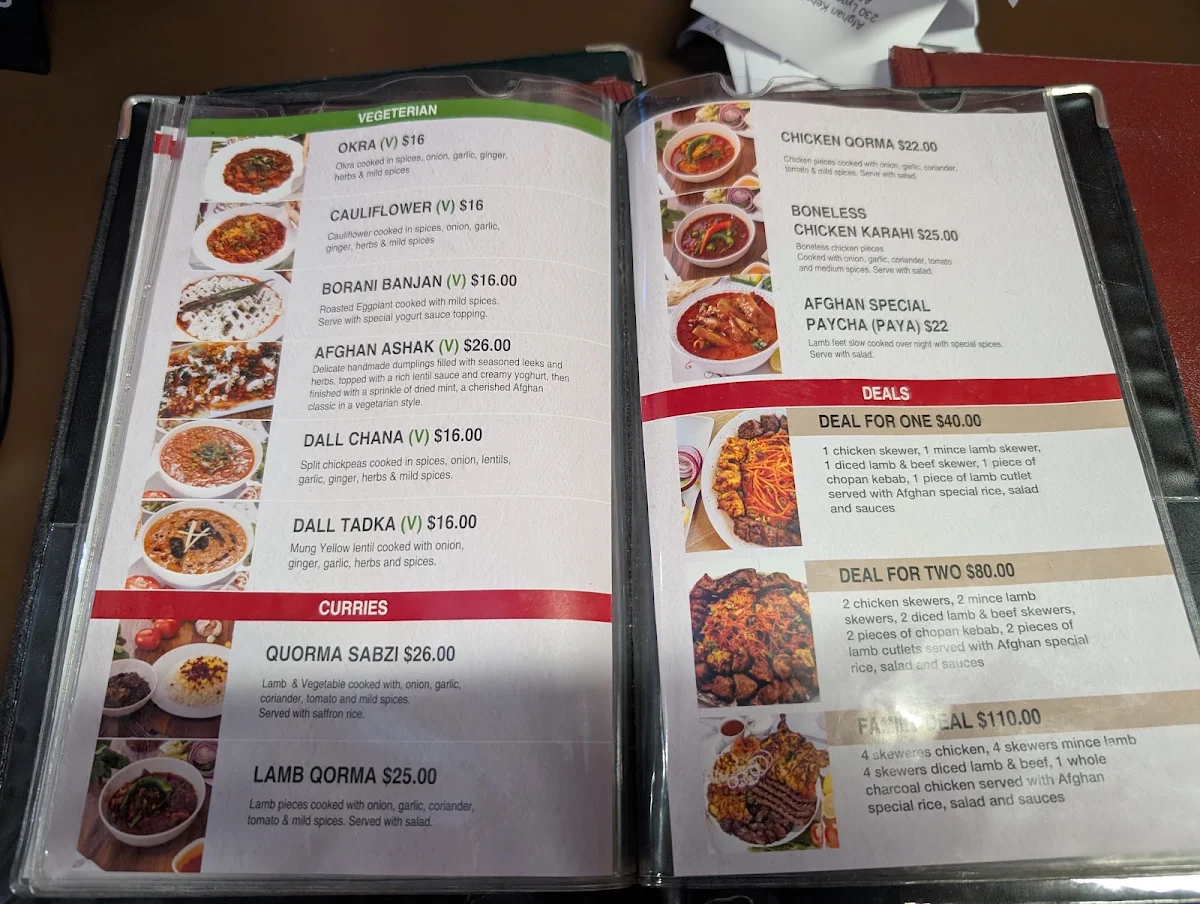 Menu, Afghan Kebab Carlton حلال