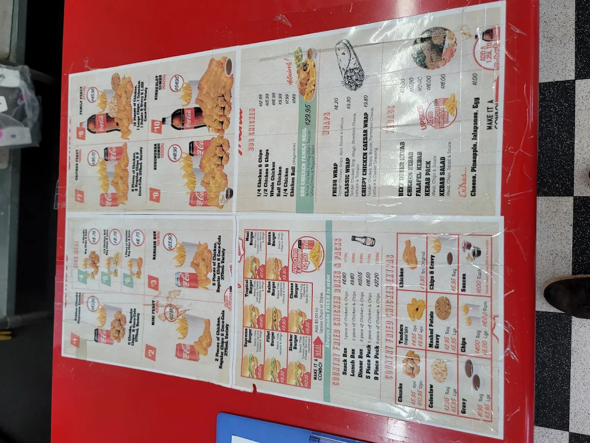 Menu, Kickys Take Away