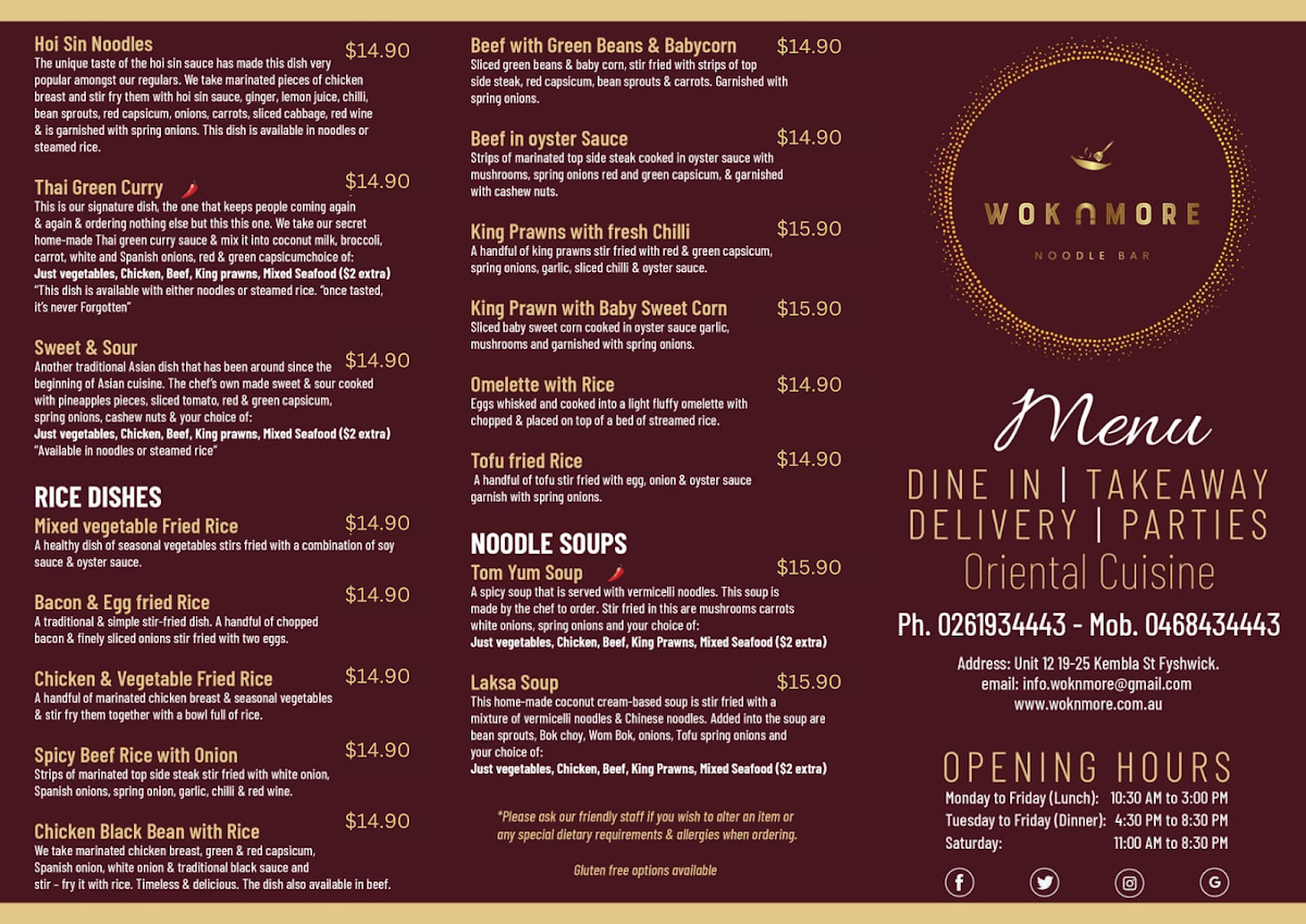 Menu, Wok N More