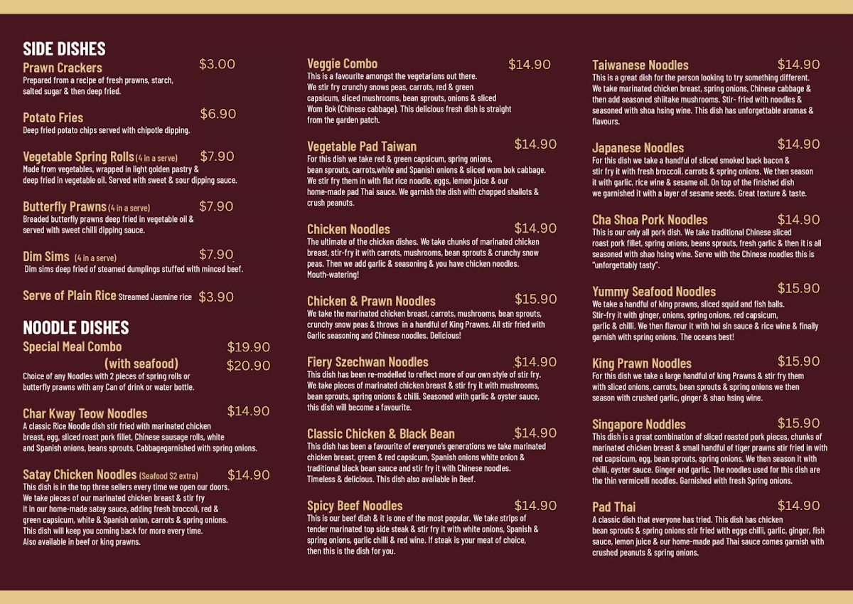 Menu, Wok N More