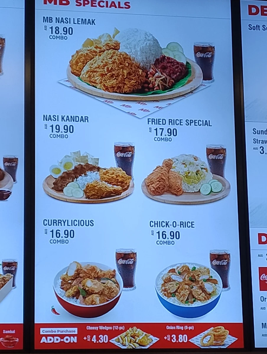 Menu, Marrybrown Dandenong Square